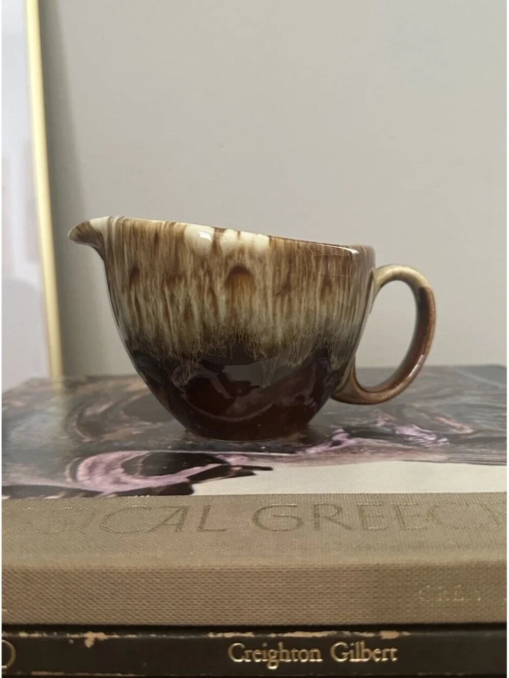 Vintage Canonsburg USA Brown Drip Ceramic Creamer Pitcher 3 Inches Tall